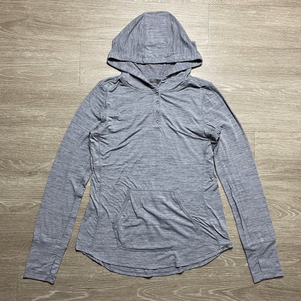 Prana Sol Protect Hoodie Women's L Heather Gray Lightweight Hiking Pullover